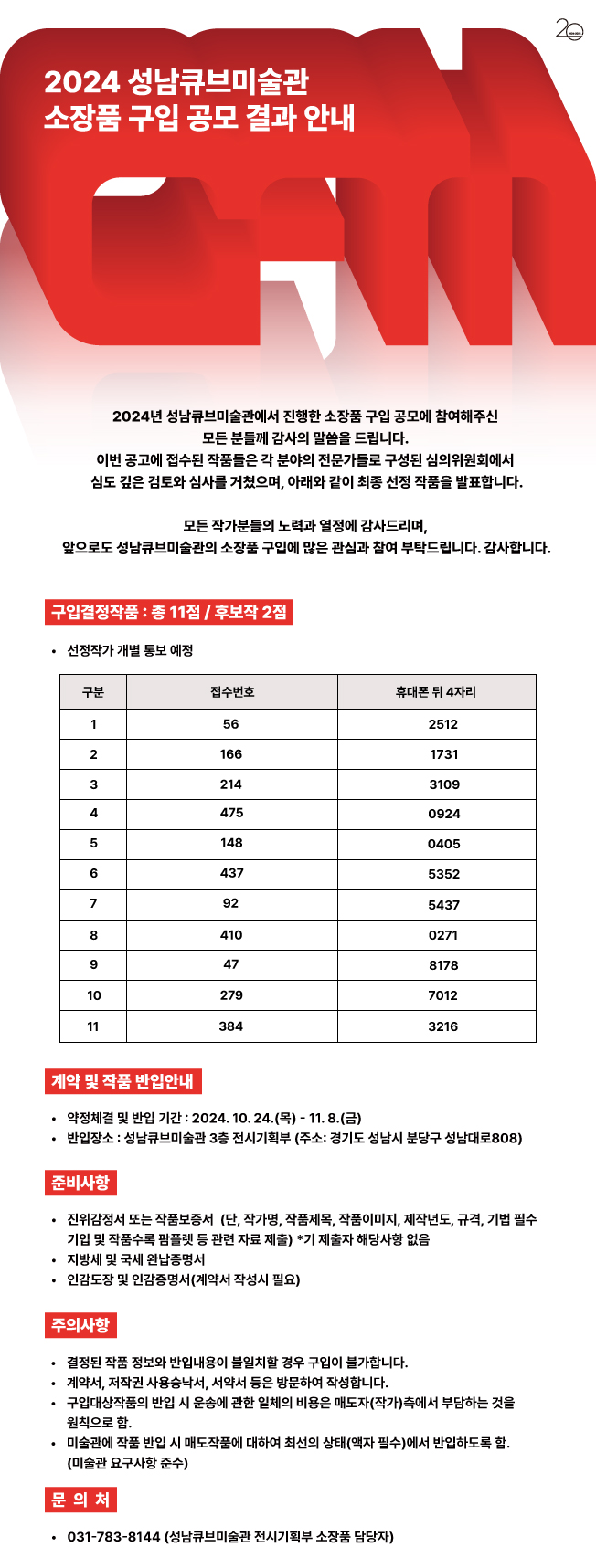 2024 성남큐브미술관 소장품 구입 공모 결과 발표